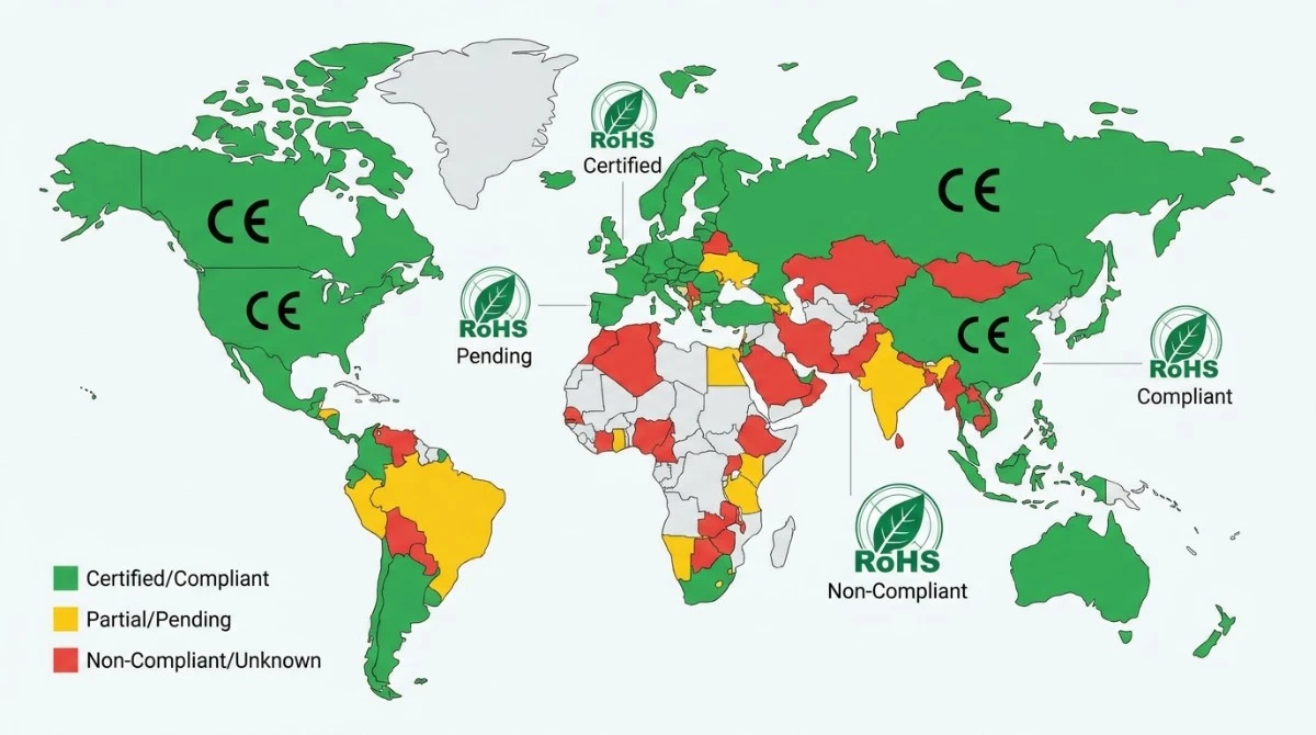 Illustrative map showing certification and frequency compliance considerations across countries Illustrative map showing certification and frequency compliance considerations across countries